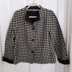 Talbots‎ Wool Blend Blazer Jacket MEDIUM PET Academia Career Houndstooth Women